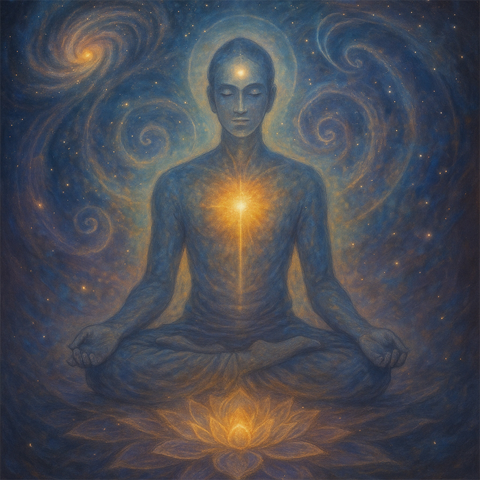 Ilustração que expressa a ideia hindu de que o eu individual (Atman) é uno com a consciência universal (Brahman).