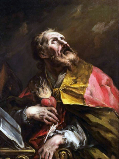 Pintura a óleo do século XVIII de um filósofo cristão em atitude contemplativa, símbolo do cuidado com o corpo e a alma