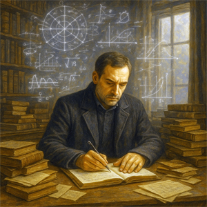 Pessoa refletindo com caderno e caneta, simbolizando pensamento estruturado, linguagem e questionamento lógico.